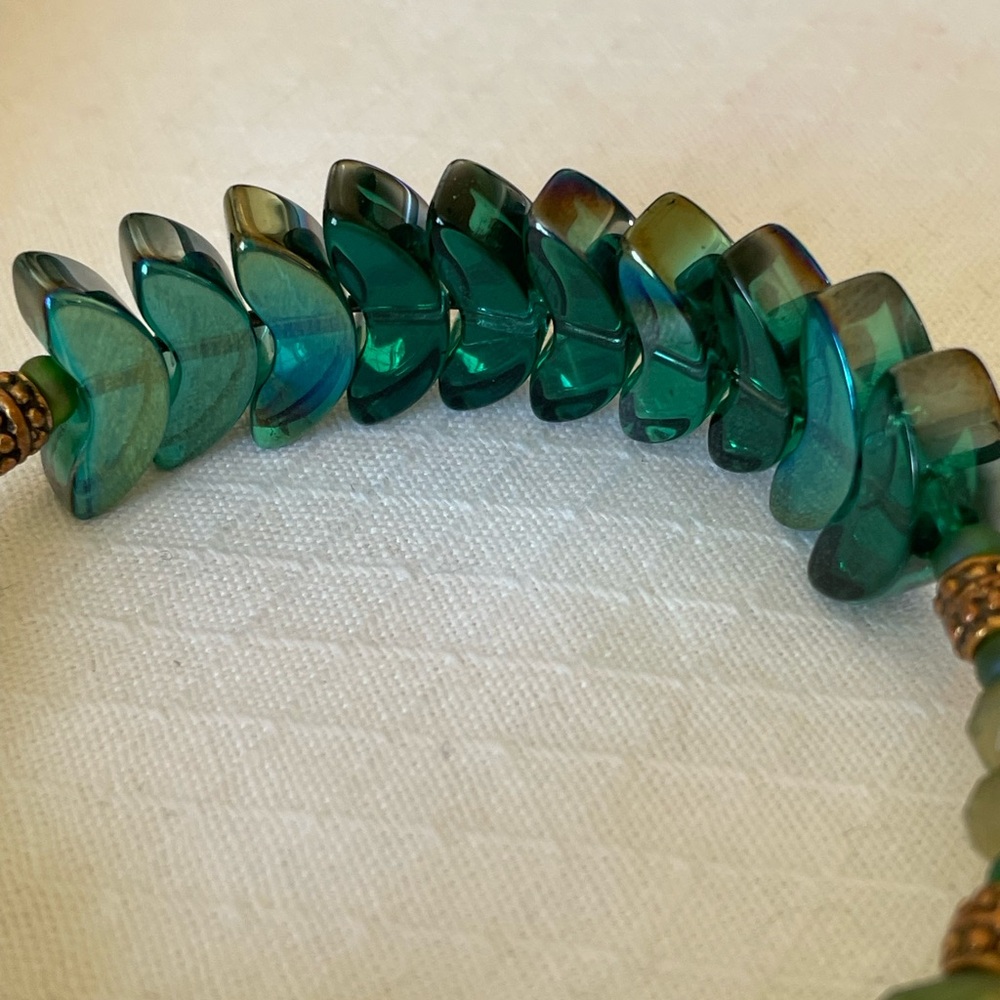 Alex and Ani Vintage Sixty- six Wrap Bracelet with Green Stones and Copper Beads - Picture 4 of 7
